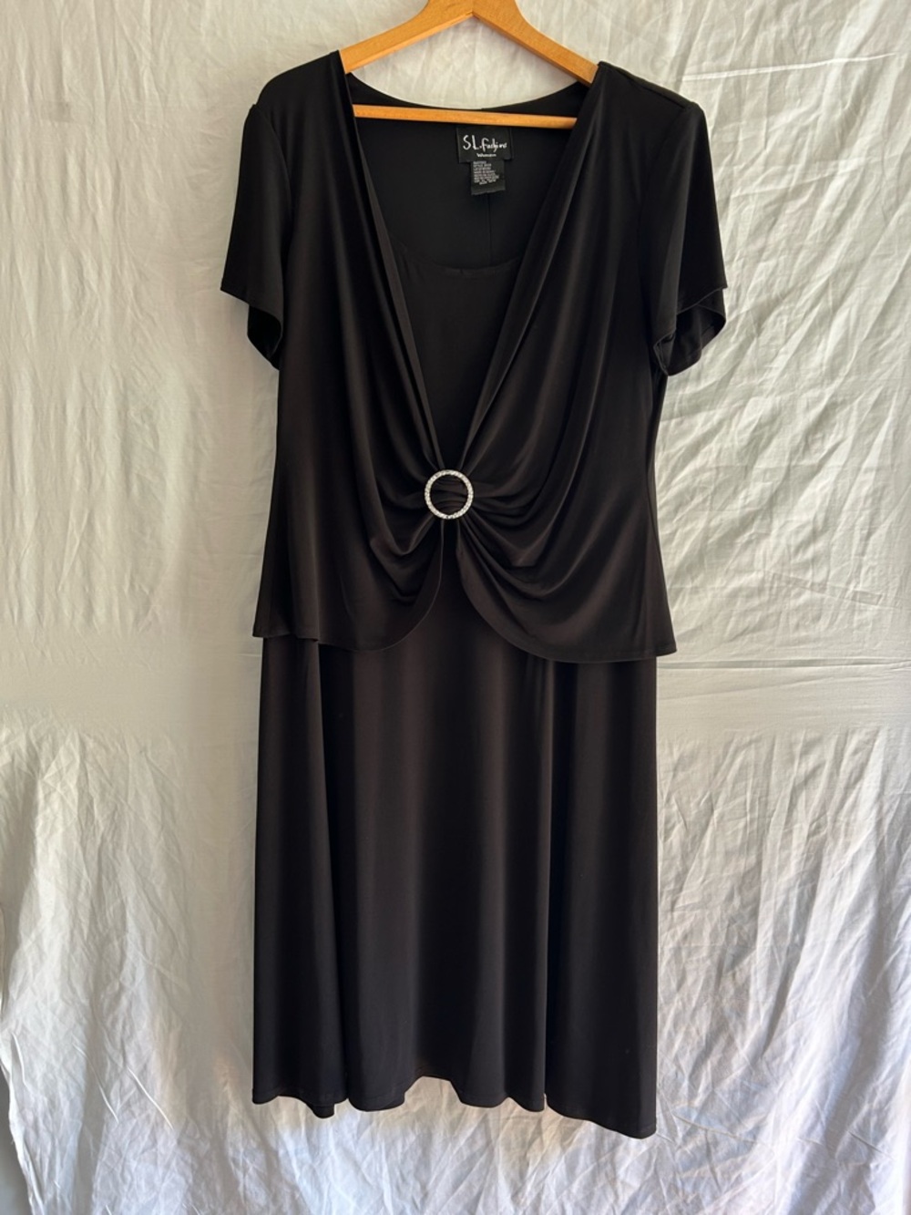 Vintage 90s Whimsigoth S.L. Fashions Drapey Black Midi Dress - Party Dress